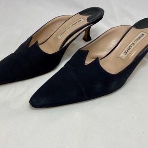 Manolo Blahnic Black V Slides,  Size 37